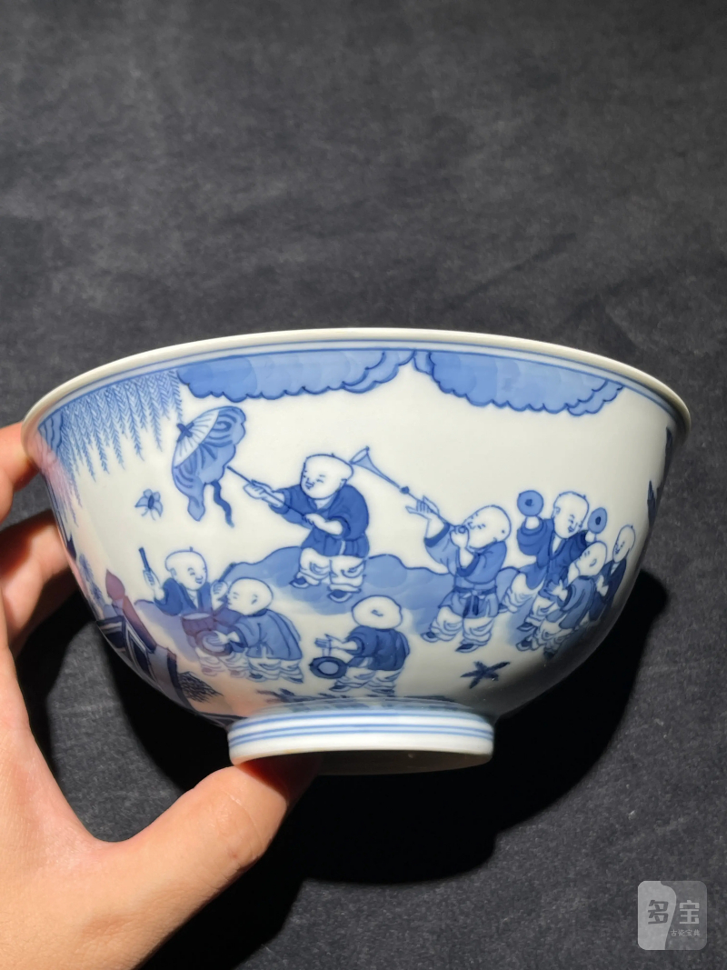清道光 青花婴戏纹碗 - 图4